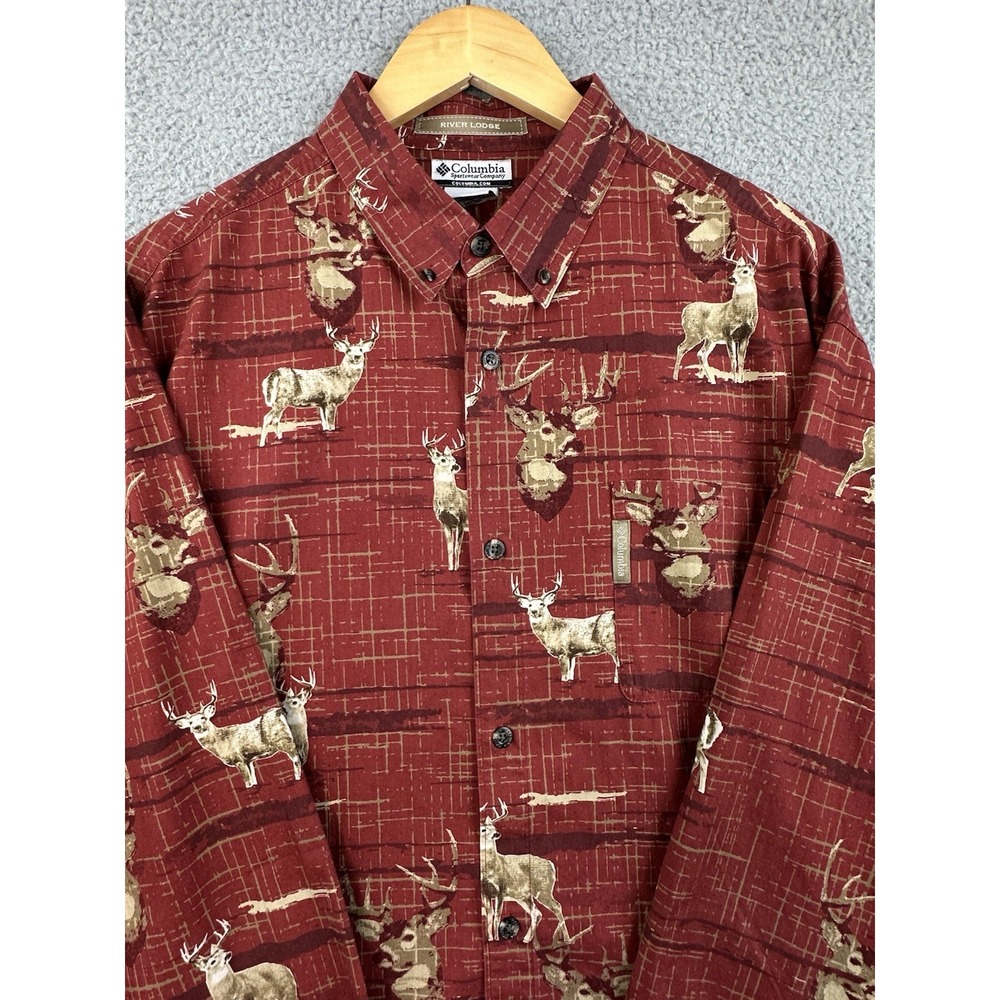 Columbia River Lodge Shirt Mens XL Red Whitetail Deer Long Sleeve Button Up - Picture 1 of 9